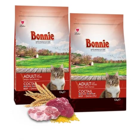 Bonnie Renkli Taneli Dana Etli Yetişkin Kedi Maması 1,5 Kg x 2 Adet
