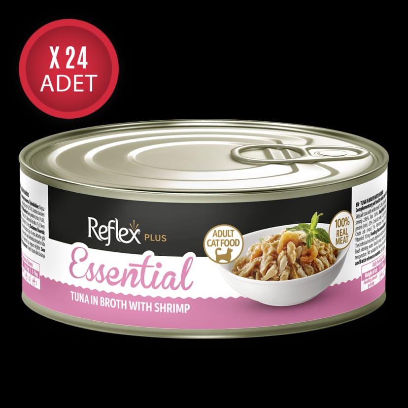 Reflex Plus Essential Et Suyunda Ton Balıklı ve Karidesli Yetişkin Kedi Konservesi 70gr x 24 Adet