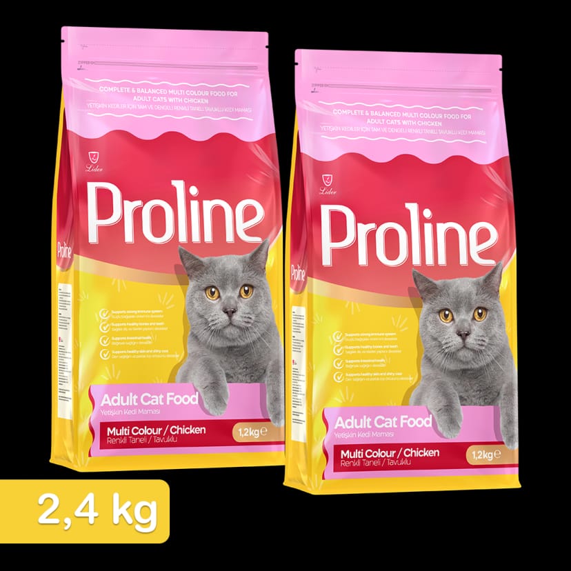 Proline Renkli Taneli Tavuklu Yetişkin Kedi Maması 1,2 Kg x 2 Adet