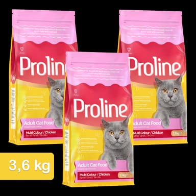 Proline Renkli Taneli Tavuklu Yetişkin Kedi Maması 1,2 Kg x 3 Adet