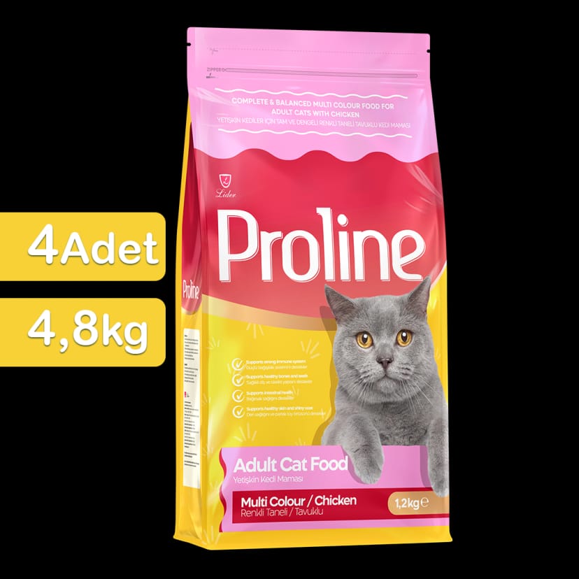 Proline Renkli Taneli Tavuklu Yetişkin Kedi Maması 1,2 Kg x 4 Adet