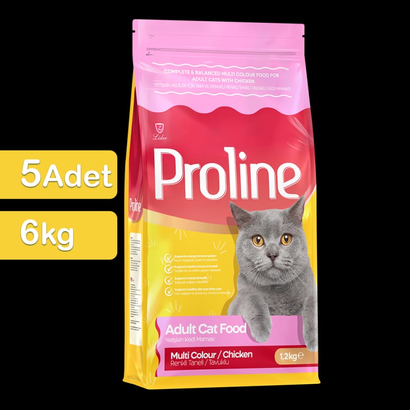 Proline Renkli Taneli Tavuklu Yetişkin Kedi Maması 1,2 Kg x 5 Adet