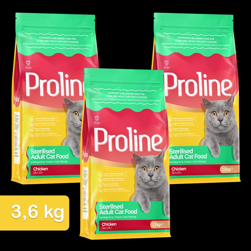 Proline Tavuklu Kısırlaştırılmış Yetişkin Kedi Maması 1,2 Kg x 3 Adet