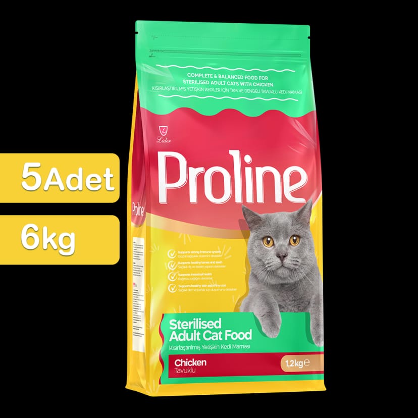 Proline Tavuklu Kısırlaştırılmış Yetişkin Kedi Maması 1,2 Kg x 5 Adet