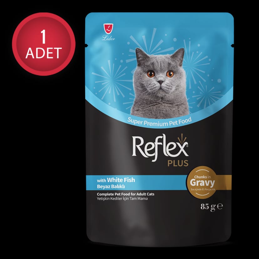 Reflex Plus Sos İçinde Et Parçacıklı Beyaz Balıklı Yetişkin Kedi Maması 85 g