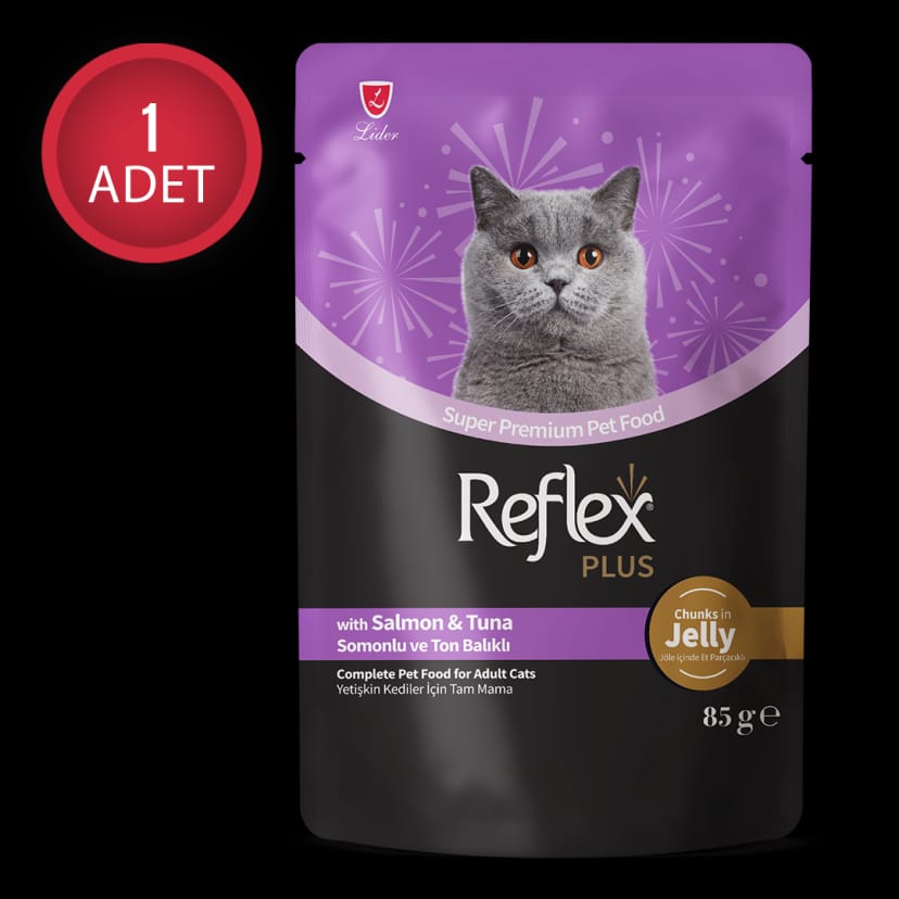 Reflex Plus Jöle İçinde Et Parçacıklı Somonlu & Ton Balıklı Yetişkin Kedi Maması 85 g