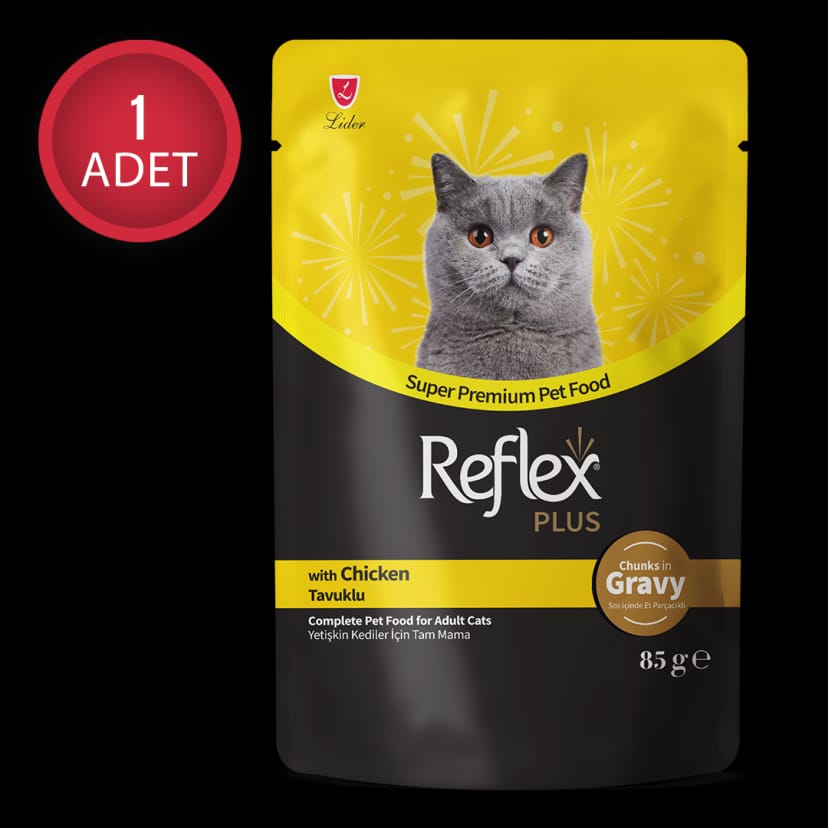 Reflex Plus Sos İçinde Et Parçacıklı Tavuklu Yetişkin Kedi Maması 85 g