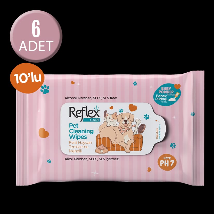 Reflex Care Evcil Hayvanlar İçin Çok Amaçlı Hijyenik Temizleme Mendili 10'lu x 6 Adet
