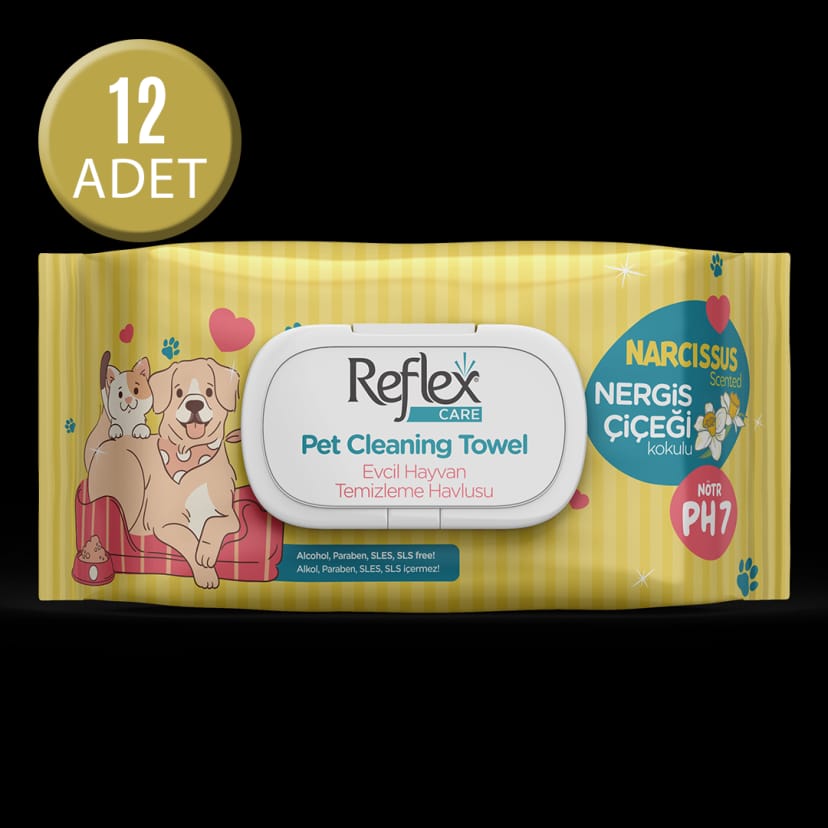 Reflex Care Evcil Hayvanlar İçin Çok Amaçlı Hijyenik Temizleme Havlusu 50’li - Nergis Çiçeği Kokulu x 12 Adet