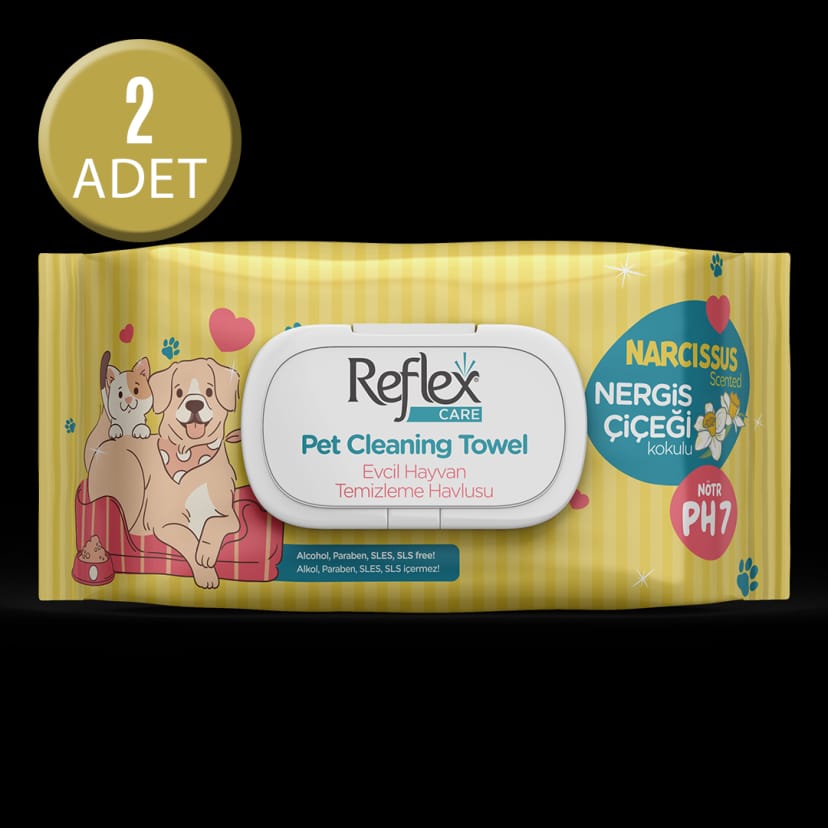 Reflex Care Evcil Hayvanlar İçin Çok Amaçlı Hijyenik Temizleme Havlusu 50’li - Nergis Çiçeği Kokulu x 2 Adet