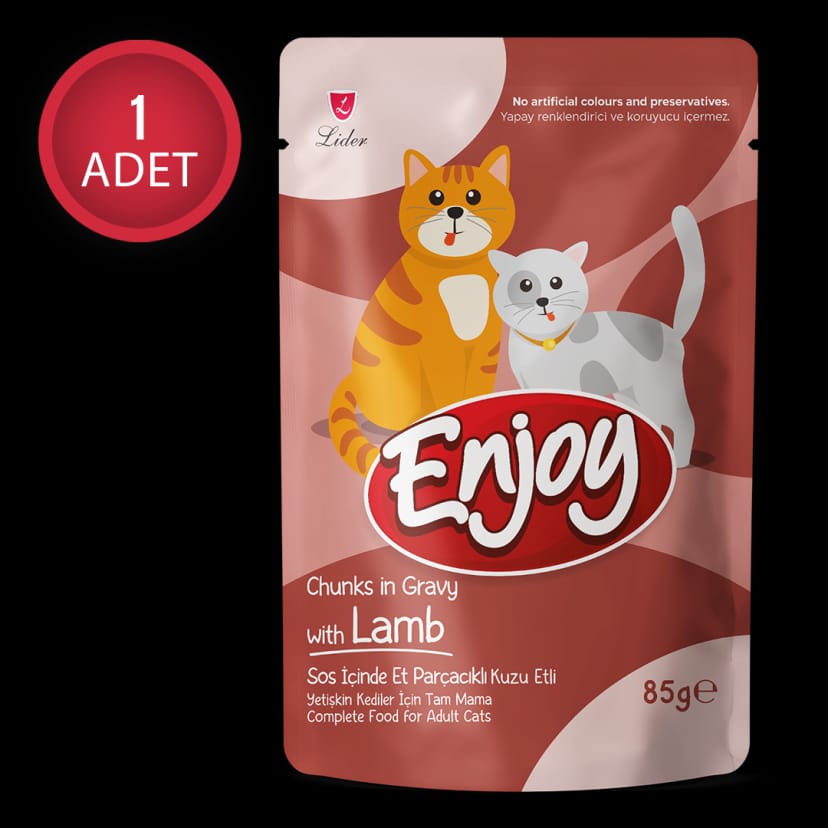 Enjoy Kuzu Etli Kedi Pouch Yaş Mama 85 Gr