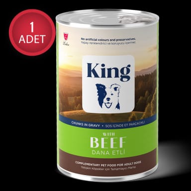  King Sos İçerisinde Et Parçacıklı Dana Etli Yetişkin Köpek Konservesi 400 g