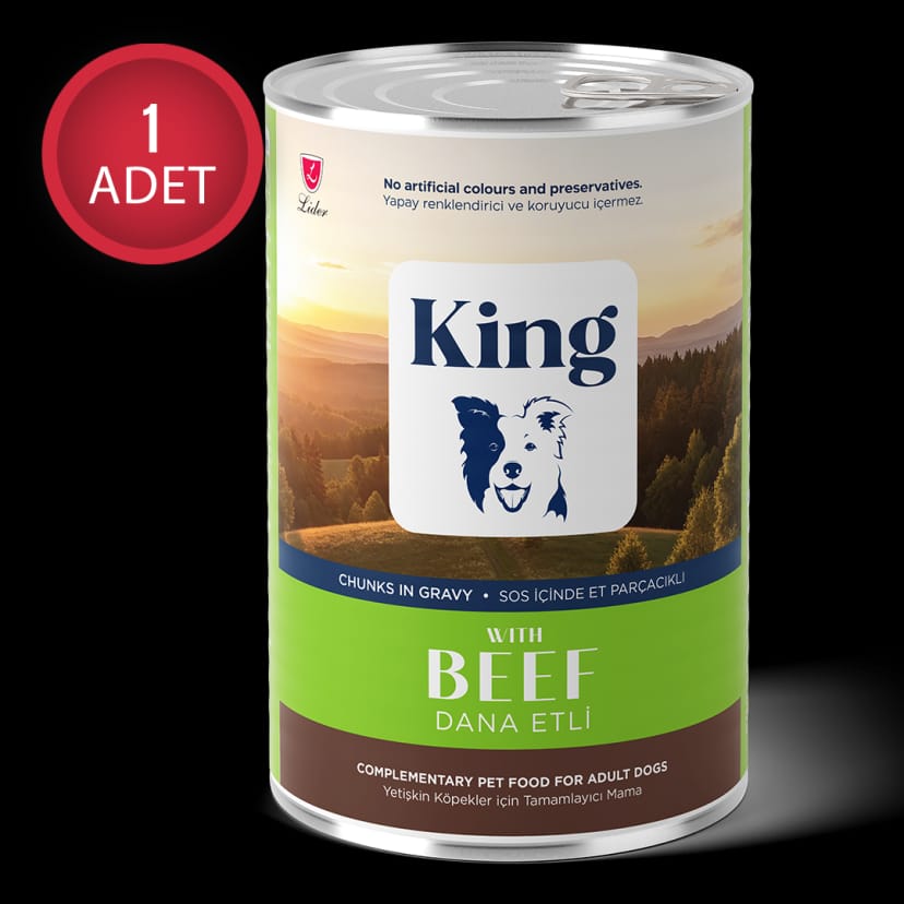  King Sos İçerisinde Et Parçacıklı Dana Etli Yetişkin Köpek Konservesi 400 g