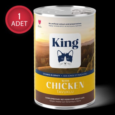 King Sos İçerisinde Et Parçacıklı Tavuklu Yetişkin Kedi Konservesi 400 g