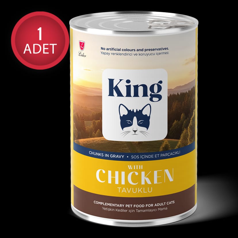 King Sos İçerisinde Et Parçacıklı Tavuklu Yetişkin Kedi Konservesi 400 g