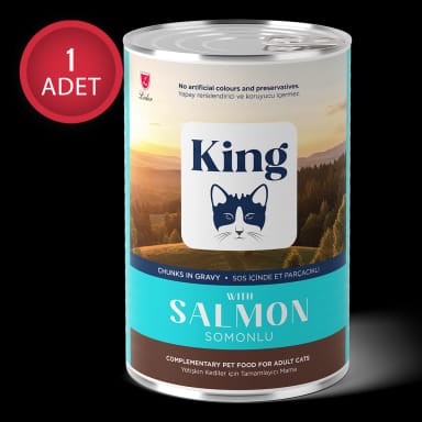  King Sos İçerisinde Et Parçacıklı Somonlu Yetişkin Kedi Konservesi 400 g