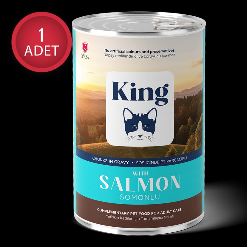  King Sos İçerisinde Et Parçacıklı Somonlu Yetişkin Kedi Konservesi 400 g