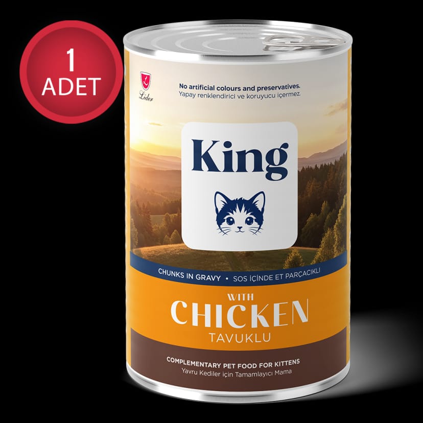  King Sos İçerisinde Et Parçacıklı Tavuklu Yavru Kedi Konservesi 400 g