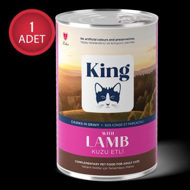  King Sos İçerisinde Et Parçacıklı Kuzu Etli Yetişkin Kedi Konservesi 400 g