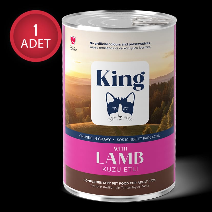  King Sos İçerisinde Et Parçacıklı Kuzu Etli Yetişkin Kedi Konservesi 400 g