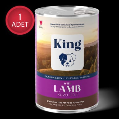  King Sos İçerisinde Et Parçacıklı Kuzu Etli Yavru Köpek Konservesi 400 g