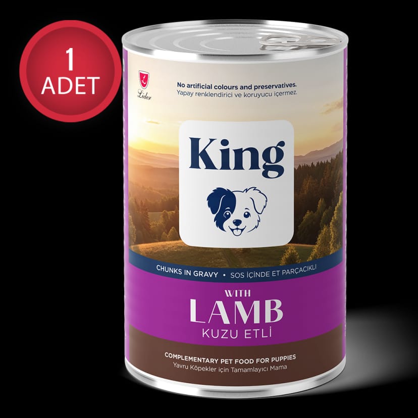  King Sos İçerisinde Et Parçacıklı Kuzu Etli Yavru Köpek Konservesi 400 g