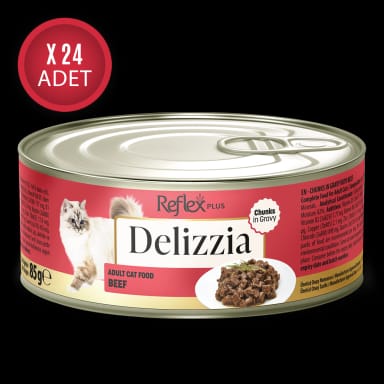 Reflex Plus Delizzia Sos İçinde Parça Etli Dana Etli Yetişkin Kedi Maması 85g x 24 Adet