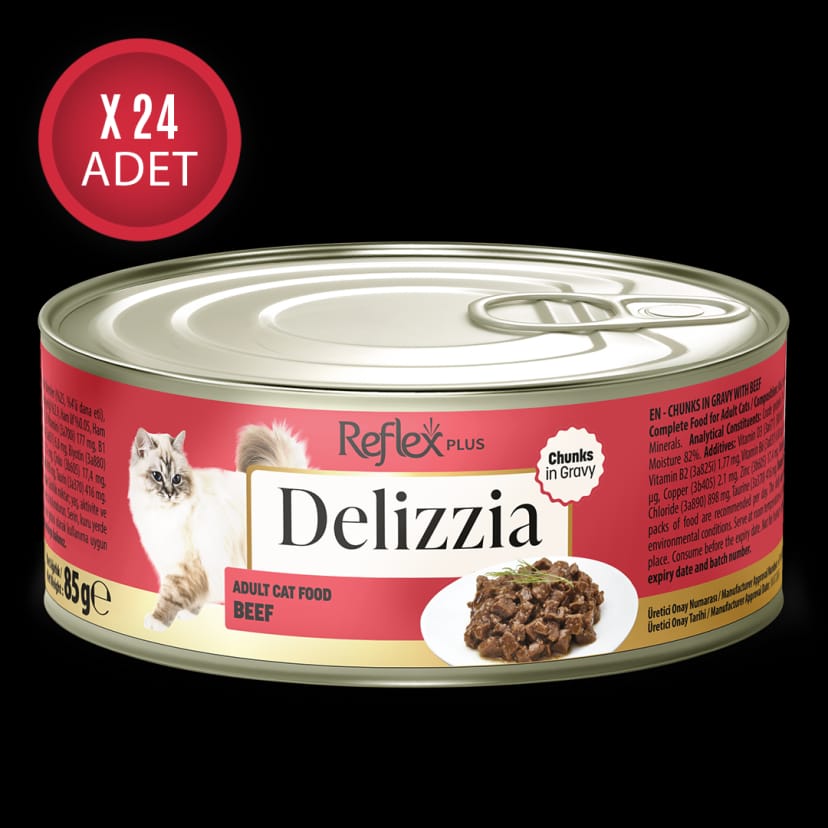 Reflex Plus Delizzia Sos İçinde Parça Etli Dana Etli Yetişkin Kedi Maması 85g x 24 Adet