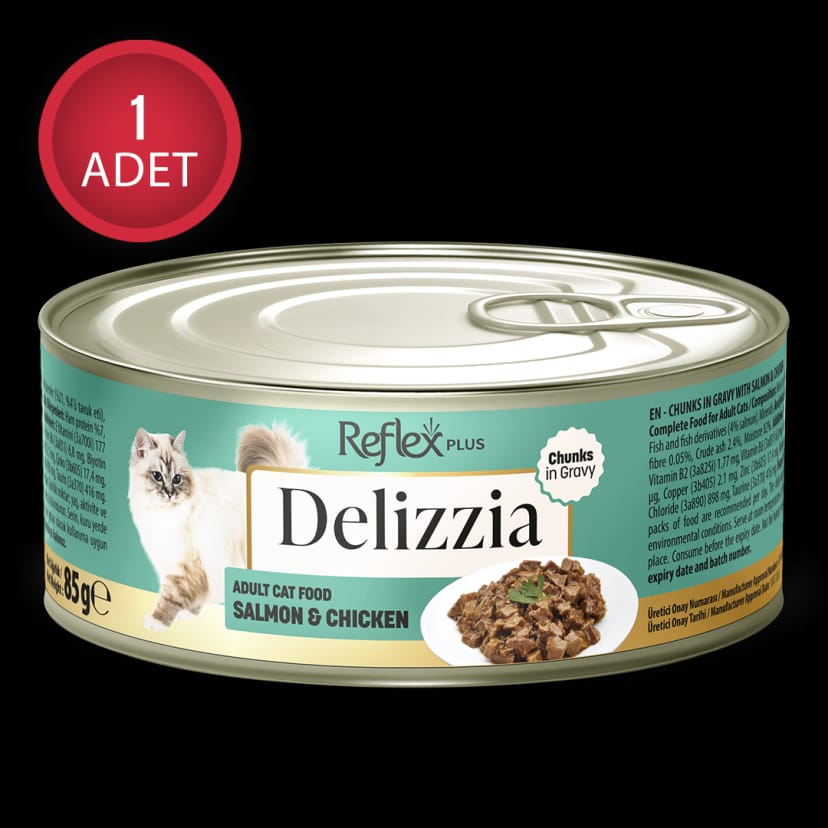 Reflex Plus Delizzia Sos İçinde Parça Etli Somonlu Yetişkin Kedi Maması 85g