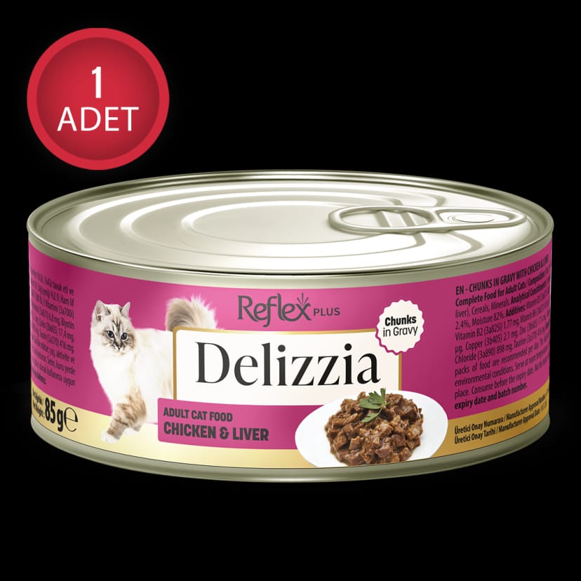 Reflex Plus Delizzia Sos İçinde Parça Etli Tavuklu ve Ciğerli Yetişkin Kedi Maması 85g