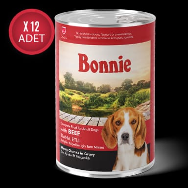 Bonnie Biftekli Sos İçinde Et Parçacıklı Köpek Konservesi 400g x 12 Adet