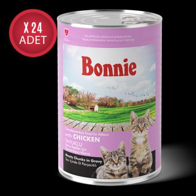 Bonnie Tavuklu Sos İçinde Et Parçacıklı Yavru Kedi Konservesi 400g x 24 Adet