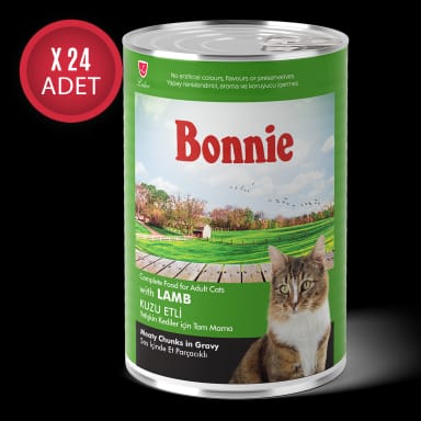 Bonnie Kuzu Etli Sos İçinde Et Parçacıklı Kedi Konservesi 400g x 24 Adet