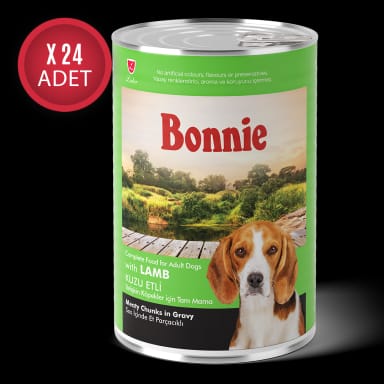 Bonnie Kuzu Etli Sos İçinde Et Parçacıklı Köpek Konservesi 400g x 24 Adet