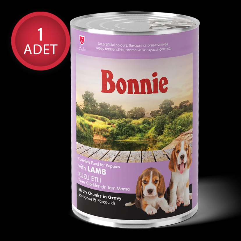 Bonnie Kuzu Etli Sos İçinde Et Parçacıklı Yavru Köpek Konservesi 400g