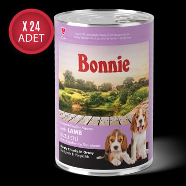 Bonnie Kuzu Etli Sos İçinde Et Parçacıklı Yavru Köpek Konservesi 400g x 24 Adet