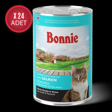 Bonnie Somonlu Sos İçinde Et Parçacıklı Kedi Konservesi 400g x 24 Adet