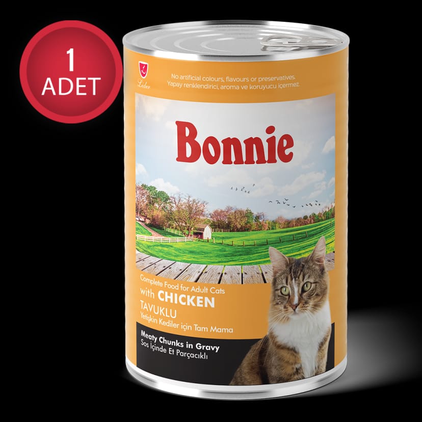 Bonnie Tavuklu Sos İçinde Et Parçacıklı Yetişkin Kedi Konserve Yaş Mama 400 Gr