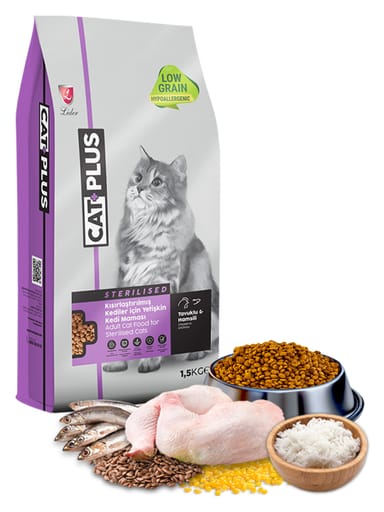 CatPlus Düşük Tahıllı Hipoalerjenik Tavuklu Hamsili Kısırlaştırılmış Kedi Maması 1,5 Kg