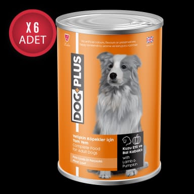 DogPlus Pate  Kuzu Etli ve Balkabaklı Yetişkin Köpek Konserve Yaş Mama 395 Gr x 6 Adet