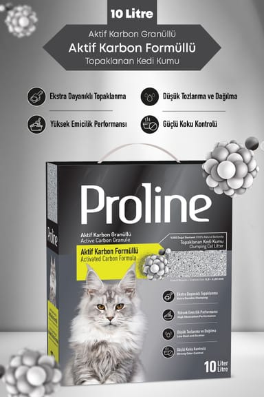 Aktif Karbon Granüllü, Aktif Karbon Formüllü Bentonit Kedi Kumu 10 Lt