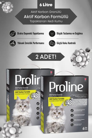 Aktif Karbon Granüllü, Aktif Karbon Formüllü Bentonit Kedi Kumu 6 Lt x 2 Adet