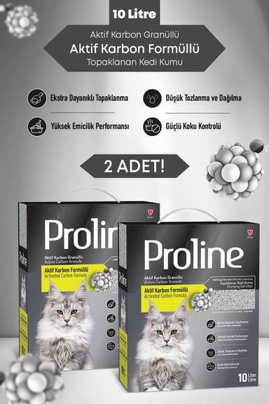 Aktif Karbon Granüllü, Aktif Karbon Formüllü Bentonit Kedi Kumu 10 Lt x 2 Adet