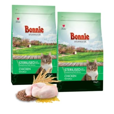 Bonnie Kısırlaştırılmış Tavuklu Kedi Maması 1,5 Kg x 2 Adet