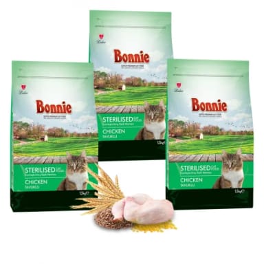 Bonnie Kısırlaştırılmış Tavuklu Kedi Maması 1,5 Kg x 3 Adet