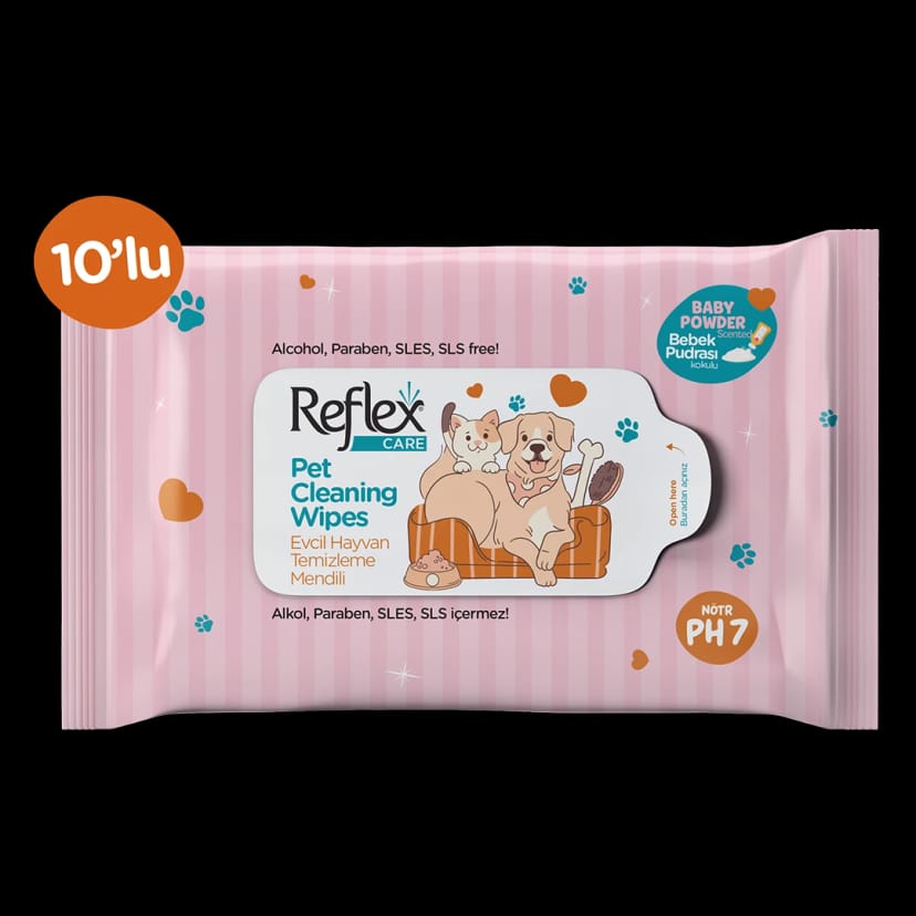 Reflex Care Evcil Hayvanlar İçin Çok Amaçlı Hijyenik Temizleme Mendili 10'lu