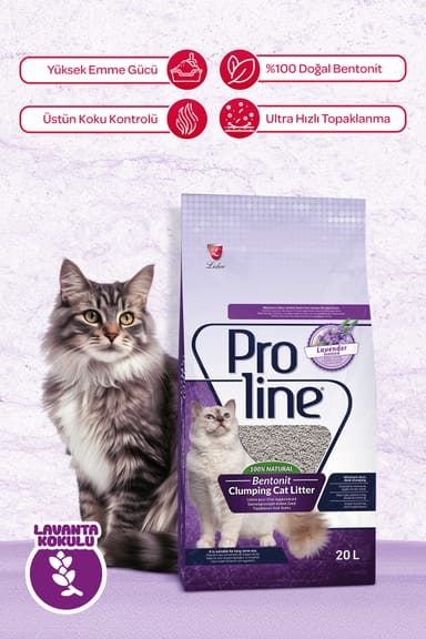 Proline Topaklanan İnce Taneli Lavanta Kokulu Bentonit Kedi Kumu 20 Lt