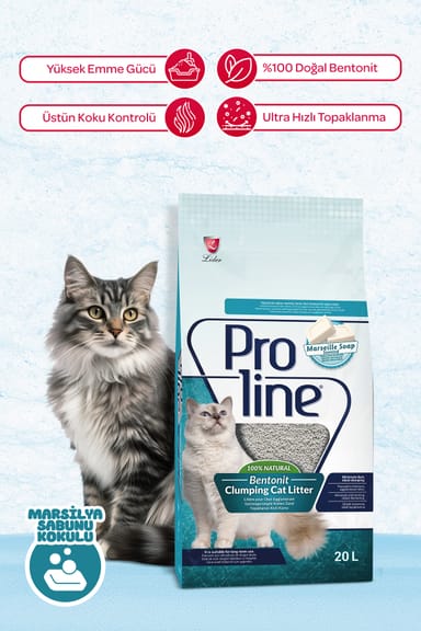 Proline Topaklanan İnce Taneli Marsilya Sabunu Kokulu Bentonit Kedi Kumu 20 Lt