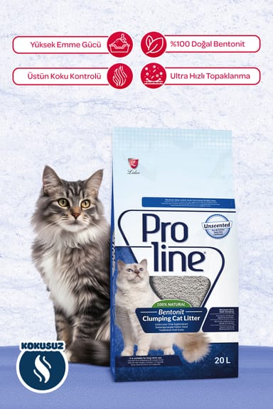 Proline Topaklanan İnce Taneli Kokusuz Bentonit Kedi Kumu 20 Lt