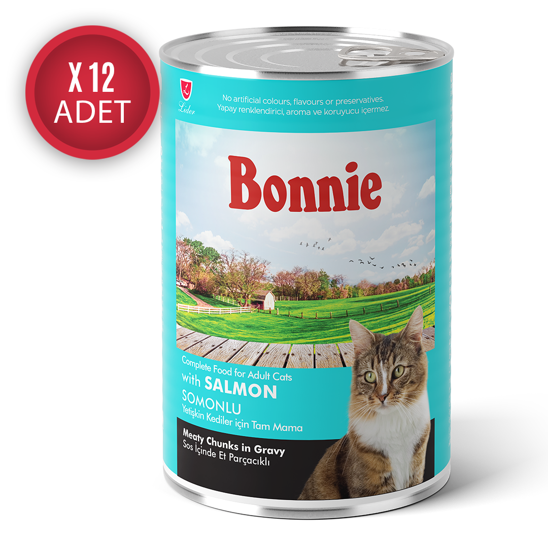 Bonnie Somonlu Sos İçinde Et Parçacıklı Kedi Konservesi 400g x 12 Adet
